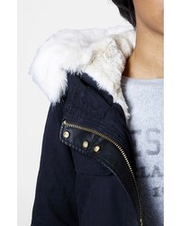Topshop Walter Hooded Cotton Parka With Faux Fur Trim