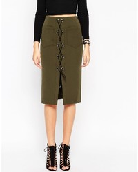 Asos Tall Lace Up Pencil Skirt With Eyelet Detail