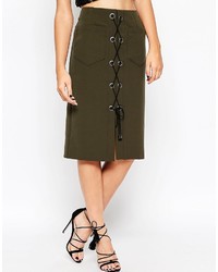 Asos Collection Lace Up Pencil Skirt With Eyelet Detail
