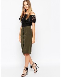 Asos Collection Lace Up Pencil Skirt With Eyelet Detail