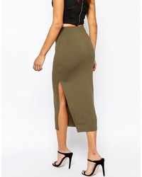 Asos Collection Longer Length Midi Pencil Skirt With Thigh Split