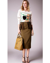 Burberry Prorsum Cotton Twill Pencil Skirt With Nubuck Pockets