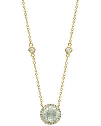 Kiki McDonough Grace Green Amethyst Diamond Halo Pendant Necklace