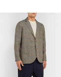 De Bonne Facture Unstructured Prince Of Wales Checked Washed Linen Blazer
