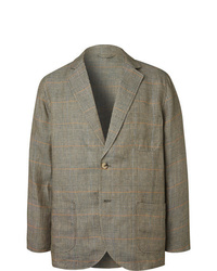 De Bonne Facture Unstructured Prince Of Wales Checked Washed Linen Blazer