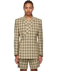 Olive Plaid Double Breasted Blazer