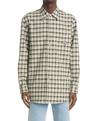Gucci Cat Patch Check Cotton Flannel Button Up Shirt