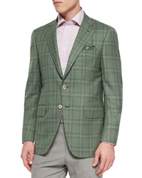 Isaia Plaid Jacket With Contrast Deco Greenlavender