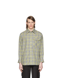 Tibi Green And Beige Check Recycled Utility Shirt