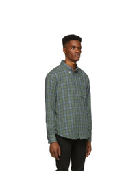 Naked and Famous Denim Green And Blue Plaid Double Cloth Easy Shirt
