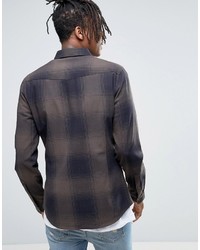Asos Stretch Slim Western Shadow Check Shirt In Khaki