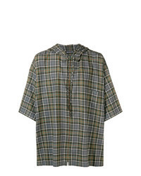 Olive Plaid Short Sleeve Hoodie