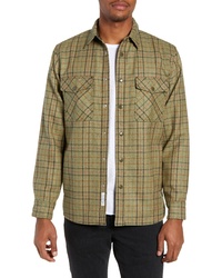 Olive Plaid Wool Shirt Jacket