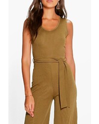 Boohoo Tall Naomi Ribbed Tie Front Culotte Jumpsuit