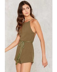 Factory Tie And Bye Low Back Romper Olive