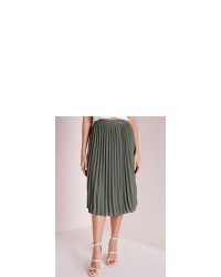 Missguided Pleated Midi Skirt Khaki