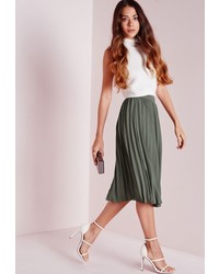 Missguided Pleated Midi Skirt Khaki