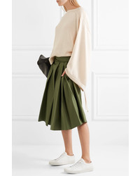 Jil Sander Pleated Cotton Poplin Midi Skirt Army Green