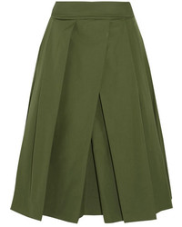 Jil Sander Pleated Cotton Poplin Midi Skirt Army Green