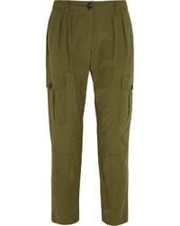 Burberry Brit Pleated Cotton Blend Tapered Pants Army Green