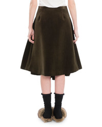 Simone Rocha Pleated Velvet A Line Skirt Khaki