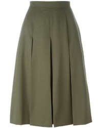 Olive Pleated Wool Skirt