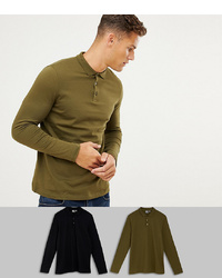 ASOS DESIGN Long Sleeve Jersey Polo 2 Pack Save