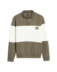 River Island Long Sleeve Rugby Zip Polo In Dark Khaki At Nordstrom