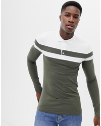 ASOS DESIGN Muscle Fit Long Sleeve Polo Shirt With Contrast Sleeve And Body Panels