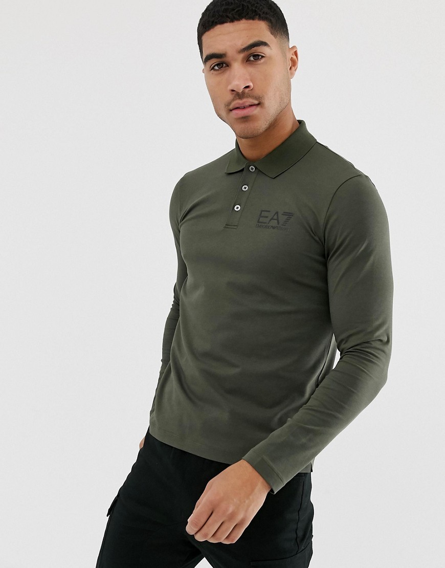 sig selv Dårlig skæbne Diagnose EA7 Train Core Id Slim Fit Long Sleeve Logo Polo Shirt With Stretch In  Khaki, $54 | Asos | Lookastic