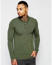 Asos Brand Extreme Muscle Long Sleeve Polo In Green
