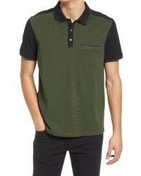 Club Monaco Colorblock Stretch Cotton Polo Shirt In Greenblack At Nordstrom
