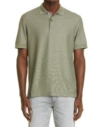 Zegna Honeycomb Short Sleeve Cotton Silk Polo In Green At Nordstrom