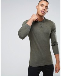Asos Knitted Muscle Fit Polo Shirt In Khaki