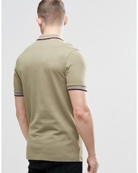 Fred Perry Polo Shirt With Twin Tip Slim Fit In Green