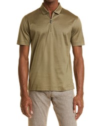 Canali Quarter Zip Cotton Polo In Green At Nordstrom