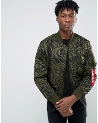 Alpha Industries Ma 1 Bomber Jacket With All Over Print In Slim Fit Dark Green