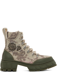 Olive Print Canvas Casual Boots