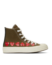Comme Des Garcons Play Khaki Converse Edition Multiple Hearts Chuck 70 High Sneakers
