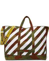 Off-White Printed Canvas Tote Army Green