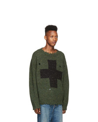 R13 Green Cross Donegal Sweater