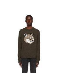MAISON KITSUNÉ Khaki Wool Jacquard Fox Head Sweater