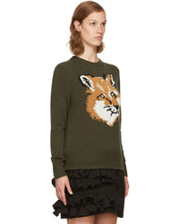 MAISON KITSUNE Maison Kitsun Khaki Lurex Fox Head Sweater