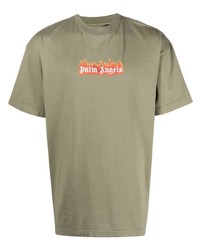 Palm Angels Burning Logo Print Crew Neck T Shirt