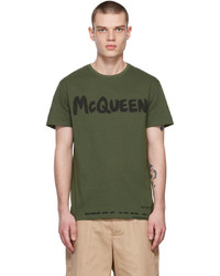 Alexander McQueen Khaki Graffiti T Shirt