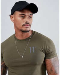 11 Degrees Muscle Fit T Shirt In Khaki With Logo
