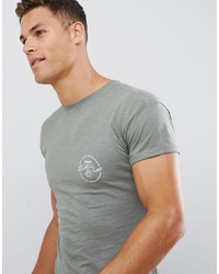 New Look Muscle Fit T Shirt With East Print In Khaki