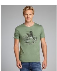 Paul Smith Olive Organic Cotton Jersey Winged Bicycle Graphic Crewneck T Shirt