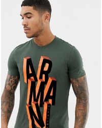 Armani Exchange Slim Fit Block Letters T Shirt In Khaki