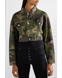 RE/DONE Cropped Camouflage Print Denim Jacket